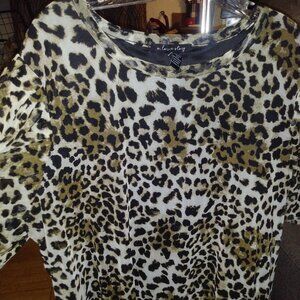LEOPARD PRINT 2PIECE LAYERED OVERLAY BLOUSE SHORT SLEEVE/2X